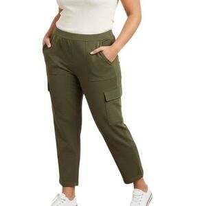 Boden Women's Olive Pull-On Cargo Pants Back Elastic Straight Leg  22 NWT